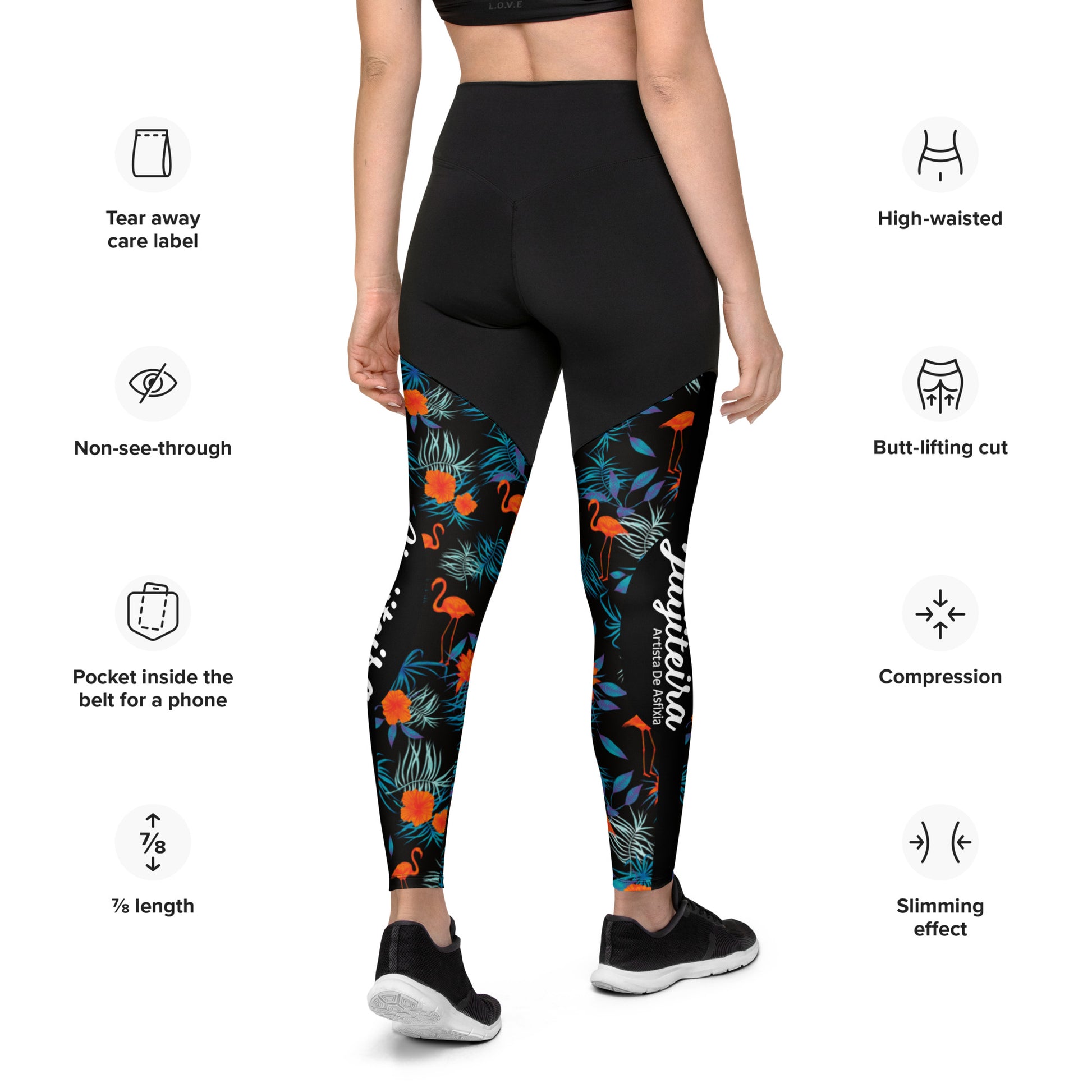 Sports Leggings- Jiujiteira Tropical Flamingo - The Women of Jiujitsu