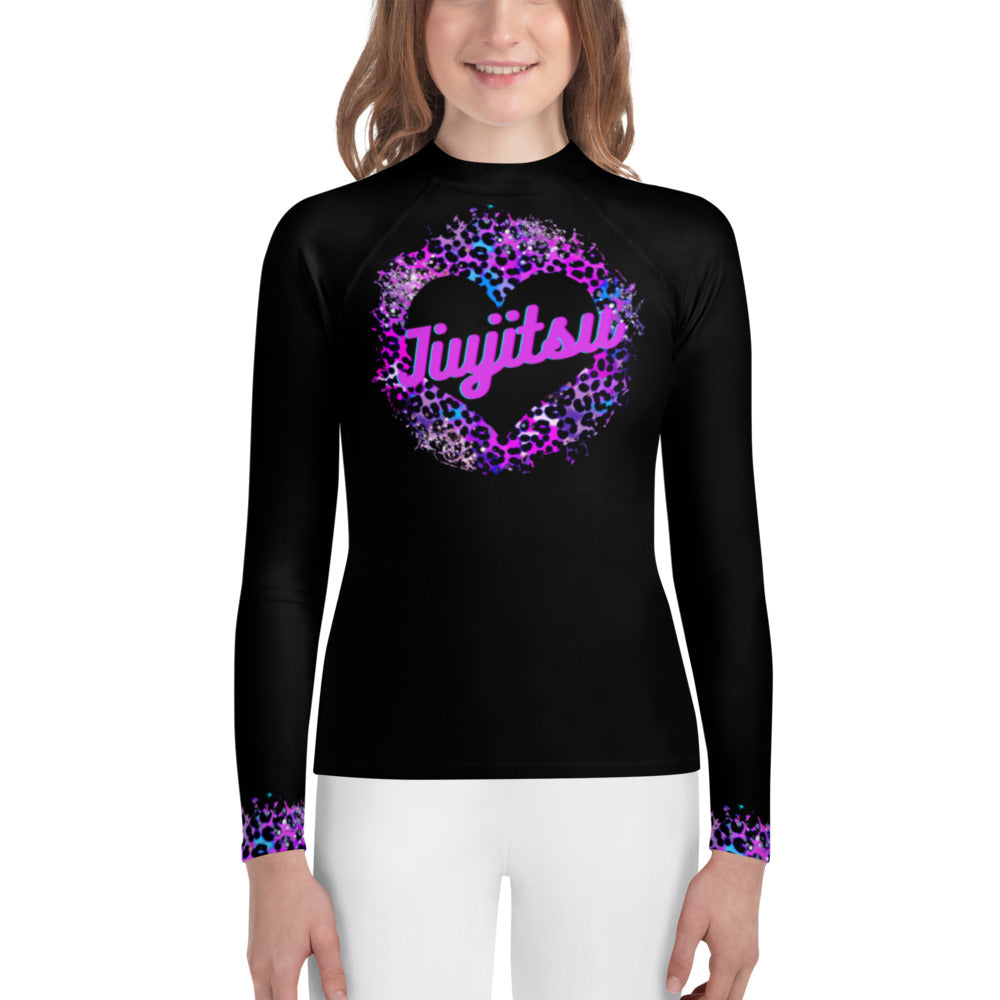 Youth Rash Guard sizes (8-14) - Jiujitsu Love NEON Leopard - The Women of Jiujitsu