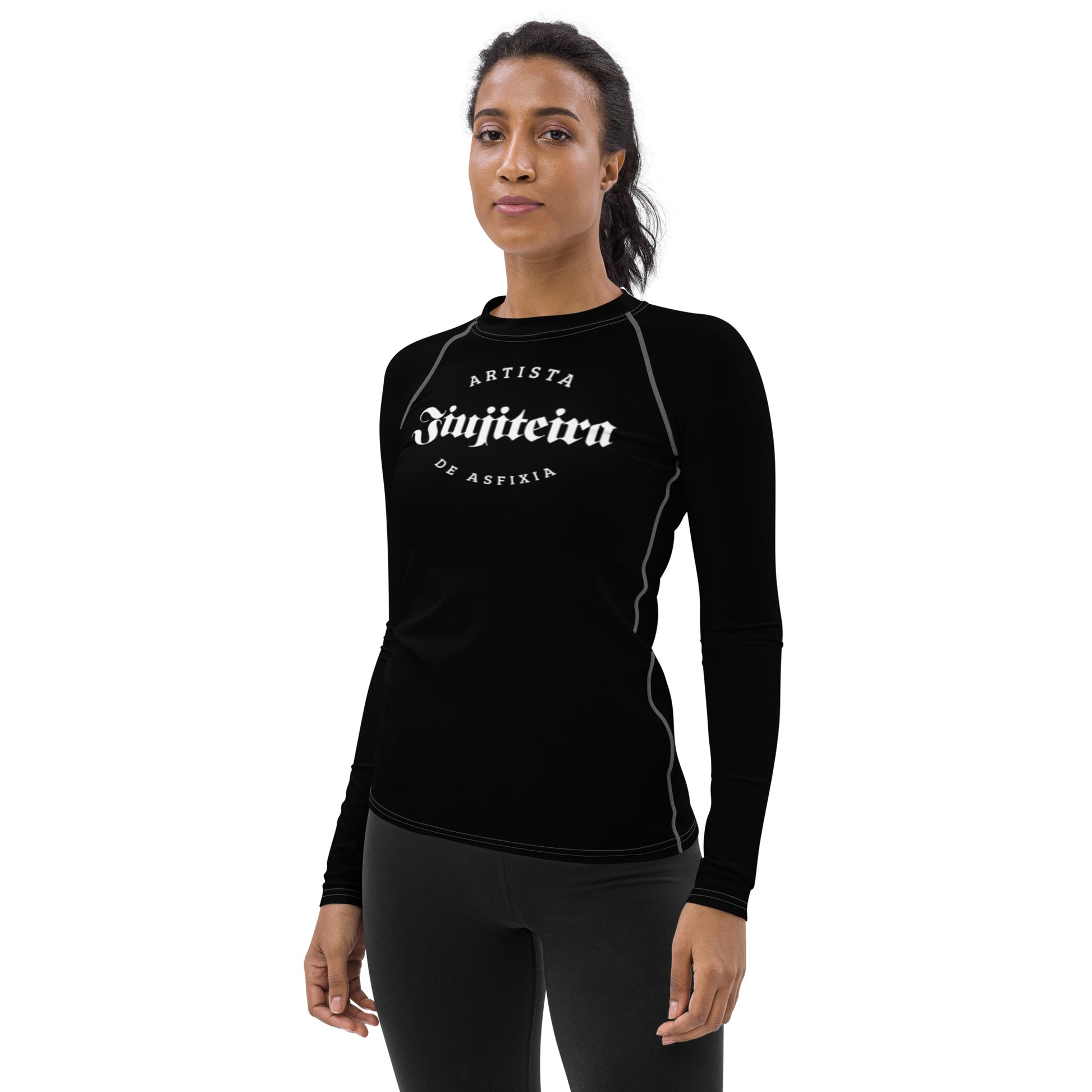 Women's BJJ Rash Guard- Jiujiteira Artista De Asfixia Black and White - The Women of Jiujitsu