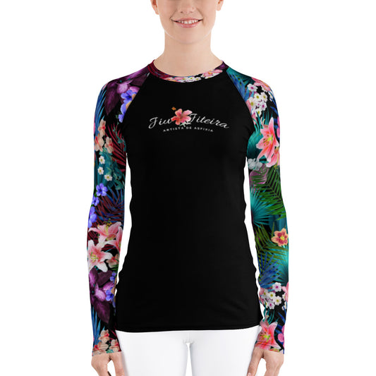 Women's Rash Guard- JiuJitsu Tropical Black - The Women of Jiujitsu