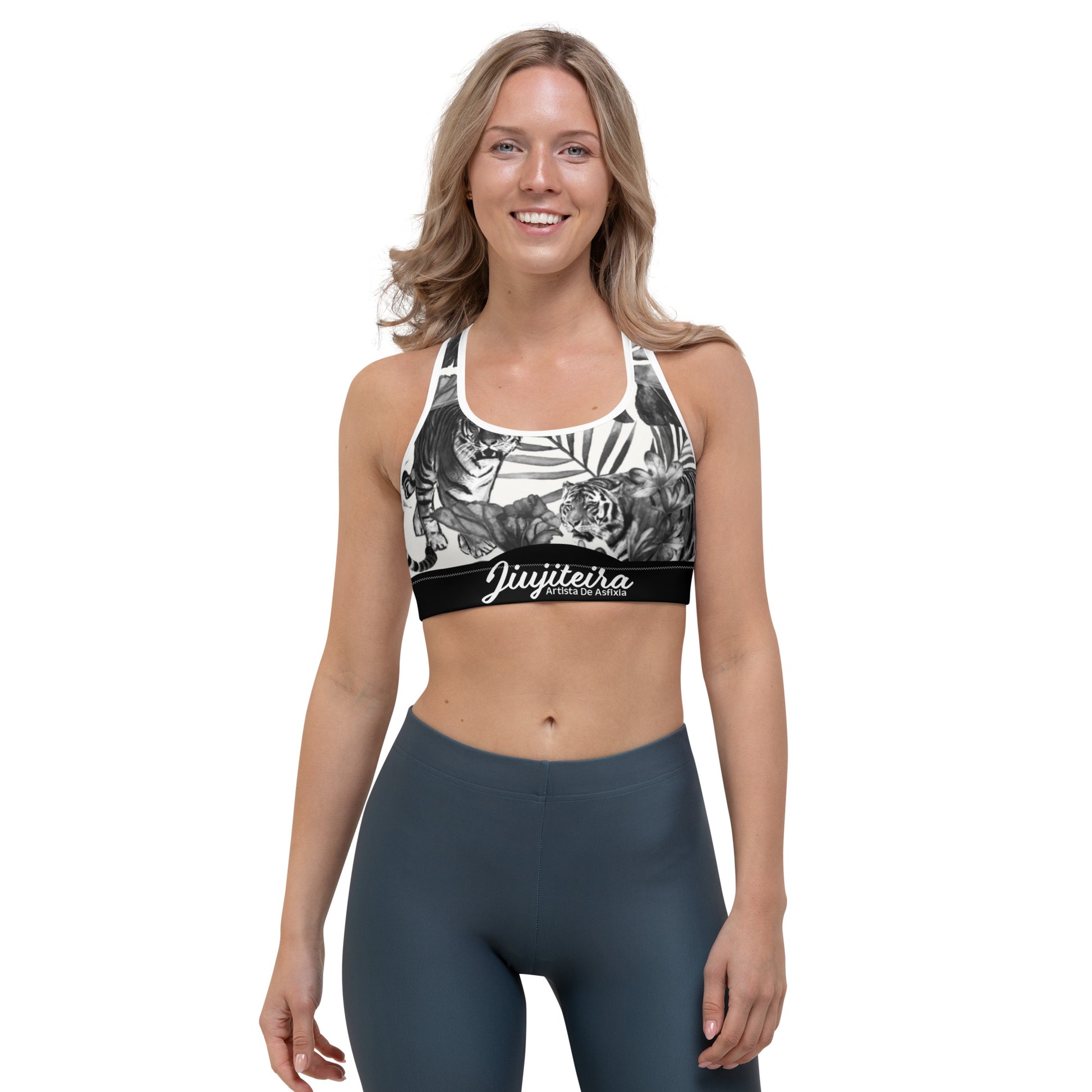 Sports bra- Jiujiteira Black and White Tiger - The Women of Jiujitsu