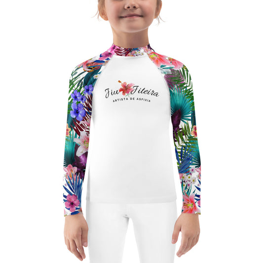 Kids BJJ Rash Guard - Jiujiteira Tropical Logo Print | Jiujiteira No-Gi Shirt for Girls (Sizes 2T–7)-rash guard-The Women of Jiujitsu