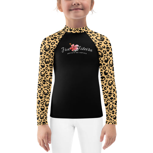 Kids BJJ Rash Guard -Spooky Leopard Skulls | Jiujiteira No-Gi Shirt for Girls (Sizes 2T–7)-rash guard-The Women of Jiujitsu