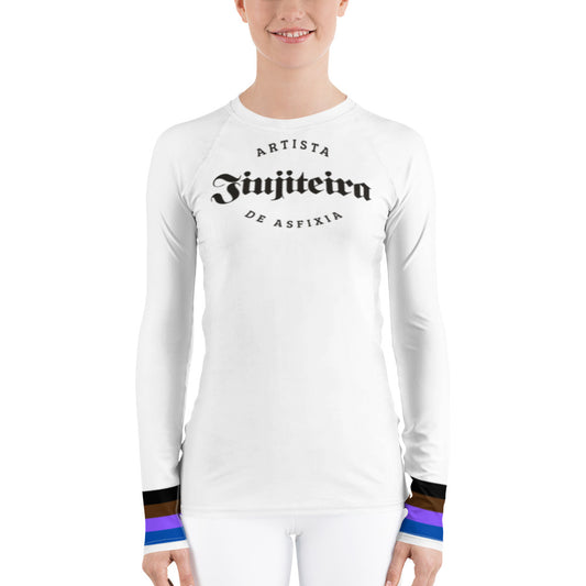 Rash Guard clasificado BJJ femenino - Jiujiteira Artista De Asfixia Blanco